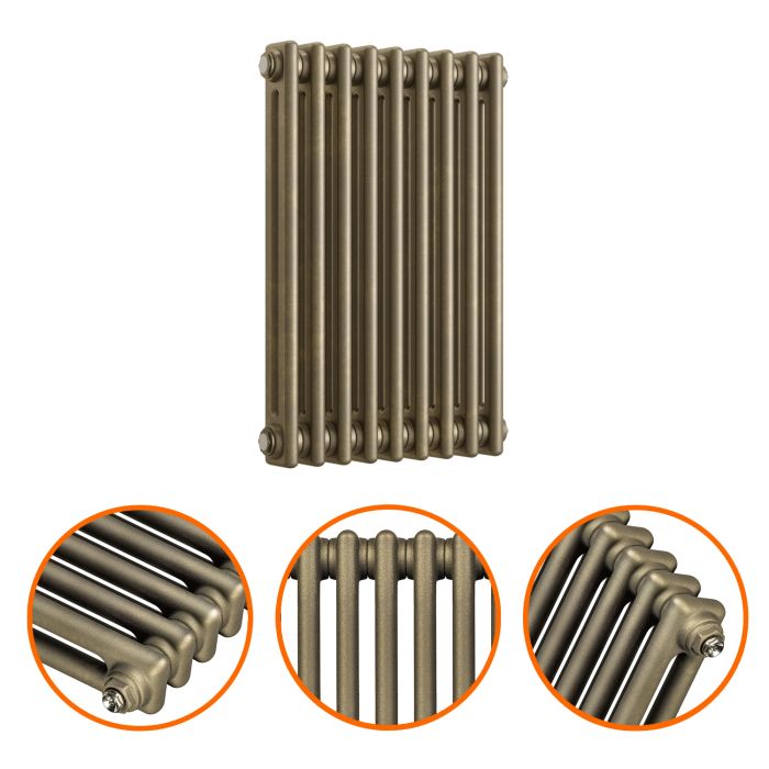 600 x 425mm Antique Brass Horizontal Traditional 2 Column Radiator