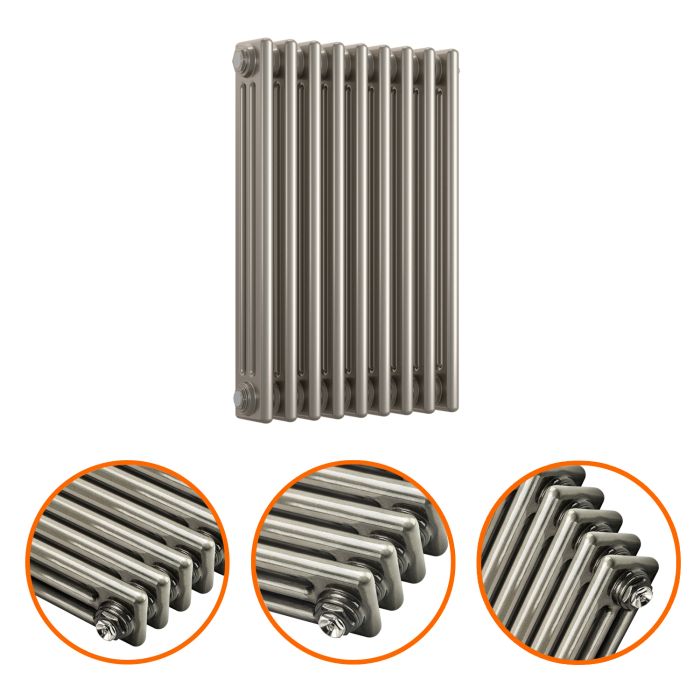 600 x 425mm Raw Metal Horizontal Traditional 3 Column Radiator