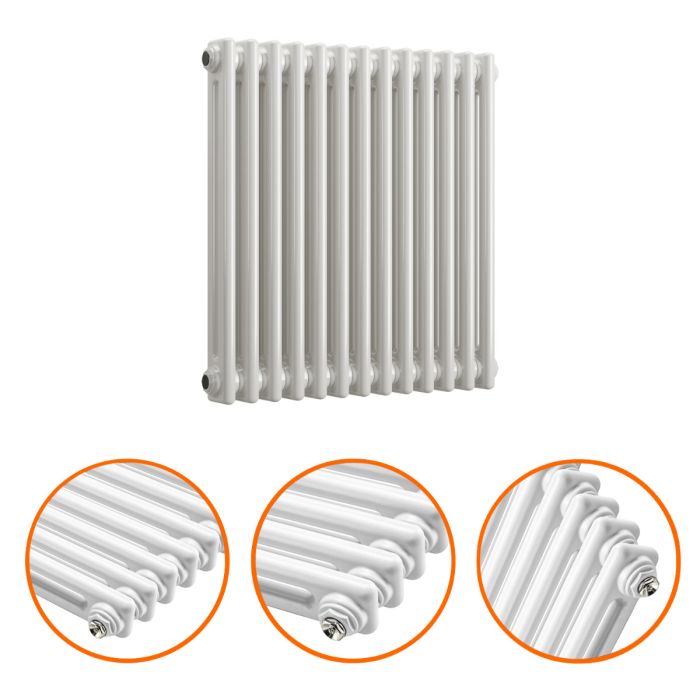 600 x 608mm White Horizontal Traditional 2 Column Radiator