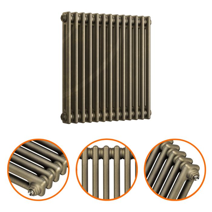 600 x 608mm Antique Brass Horizontal Traditional 2 Column Radiator
