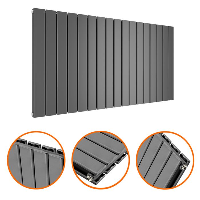 635 x 1190mm Anthracite Double Flat Panel Horizontal Radiator 