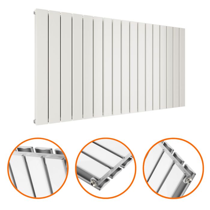 635 x 1190mm White Double Flat Panel Horizontal Radiator