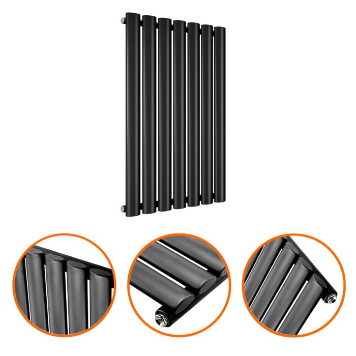 635 x 415mm Black Single Oval Tube Horizontal Radiator 