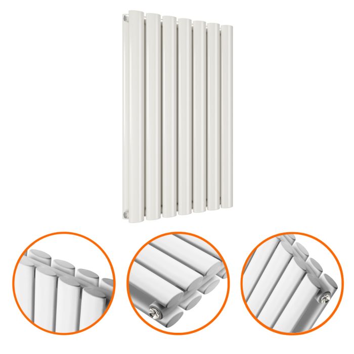 635 x 415mm White Double Oval Tube Horizontal Radiator 