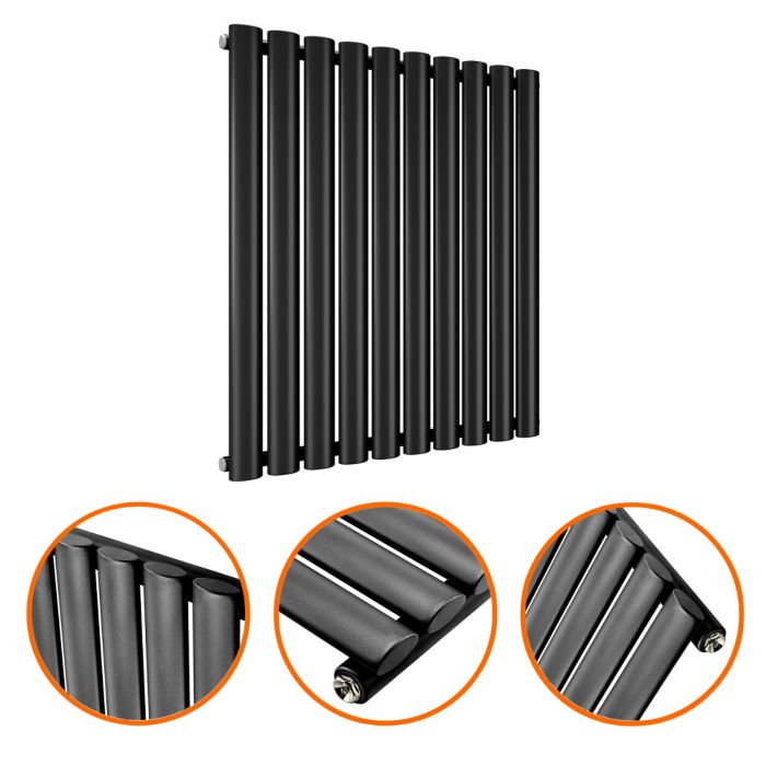 635 x 595mm Black Single Oval Tube Horizontal Radiator 