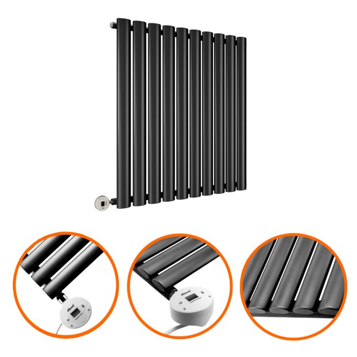 635 x 595mm Electric Black Single Oval Panel Horizontal Radiator