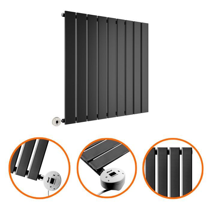 635 x 630mm Electric Black Single Flat Panel Horizontal Radiator