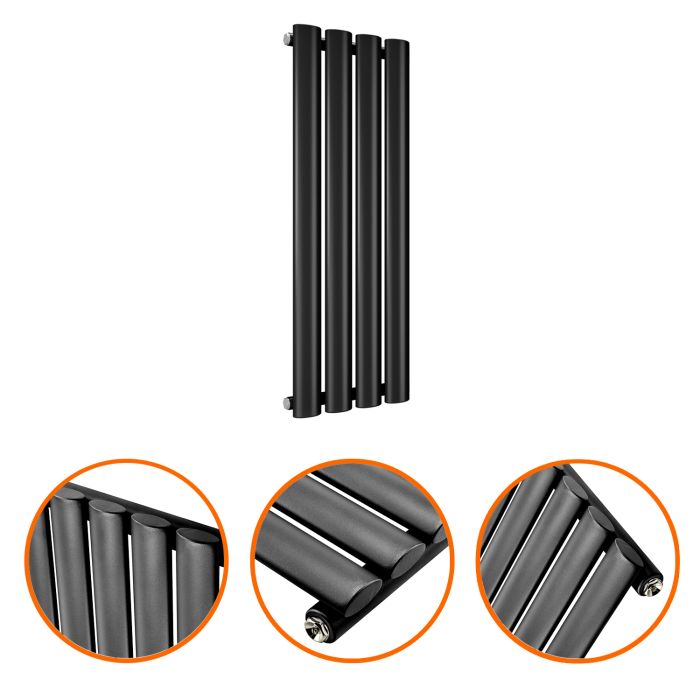 635 x 236mm Black Single Oval Tube Horizontal Radiator 