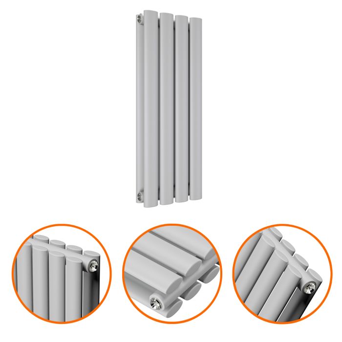 635 x 236mm Feather Grey Double Oval Tube Horizontal Radiator 
