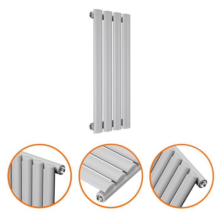 635 x 236mm Feather Grey Single Oval Tube Horizontal Radiator 