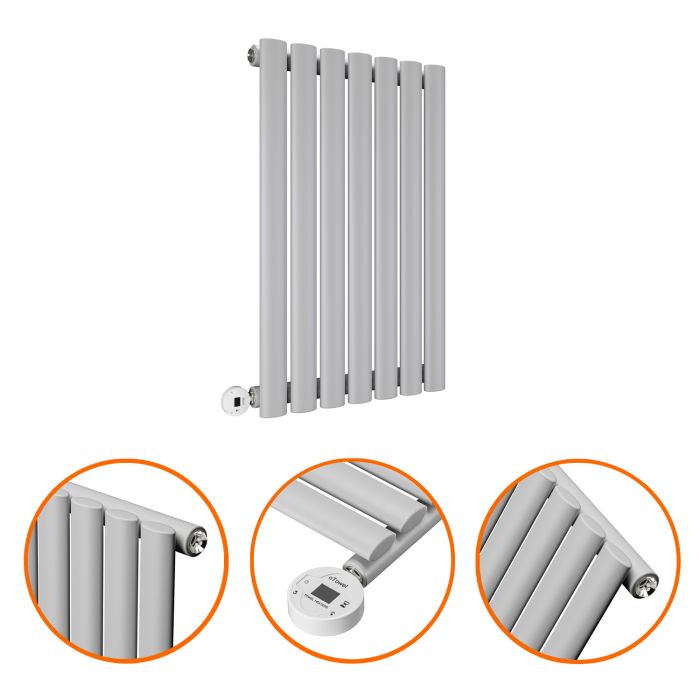 635 x 415mm Electric Feather Grey Single Oval Panel Horizontal Radiator