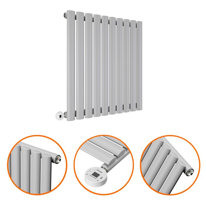 635 x 595mm Electric Feather Grey Single Oval Panel Horizontal Radiator