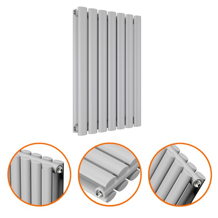 635 x 415mm Feather Grey Double Oval Tube Horizontal Radiator