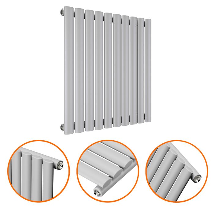 635 x 595mm Feather Grey Single Oval Tube Horizontal Radiator