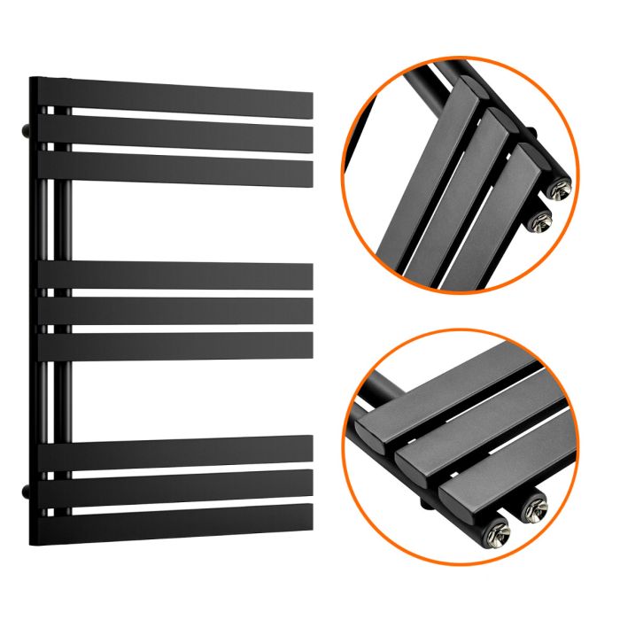 850 x 600mm Black Flat Panel Bathroom Towel Radiator