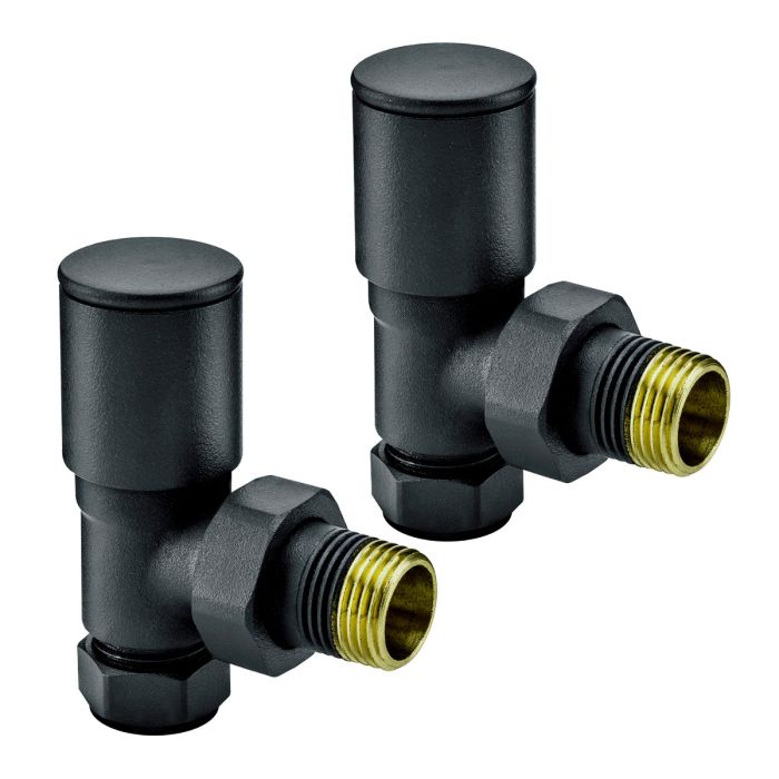 Modern Black Radiator Valves, Angled Fitment