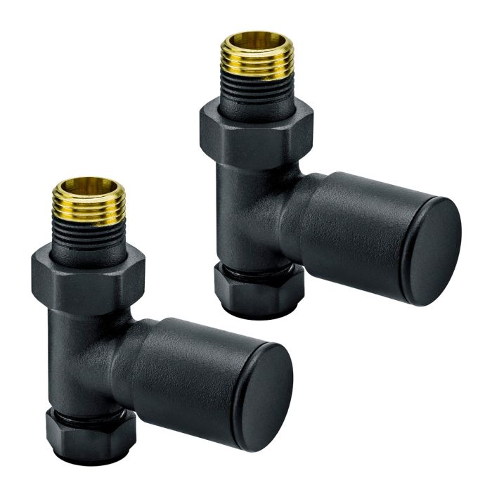 Modern Black Radiator Valves, Straight Fitment