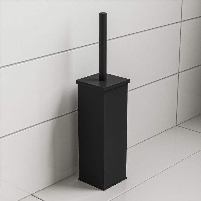 Modern Black Toilet Brush With Holder, Square Design