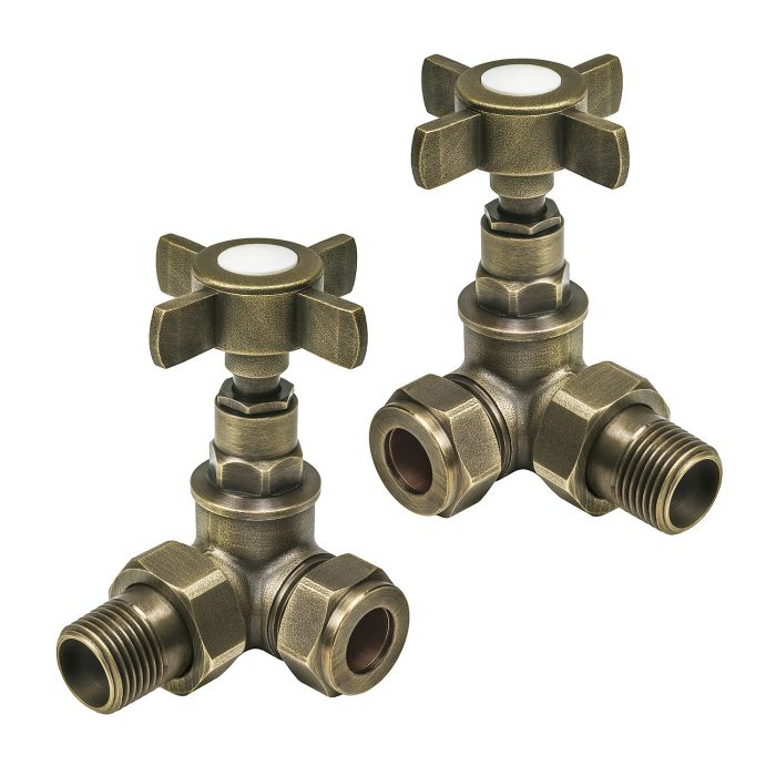 Traditional Antique Brass Radiator Valves, Corner Fitment