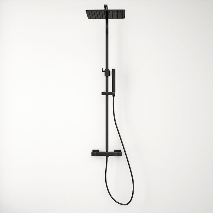 Lucerne Black Thermostatic Shower, Square Head