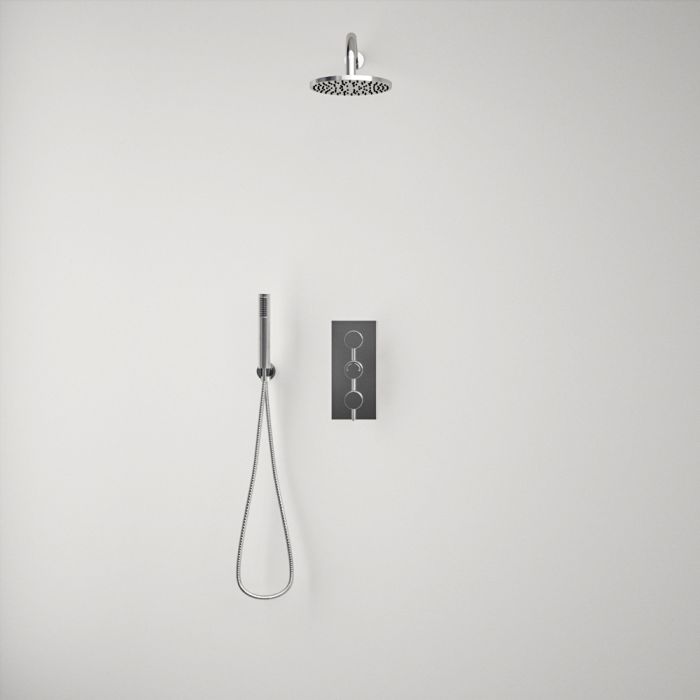 Gardena Chrome Triple Thermostatic Valve + Round Shower Head + Handset 