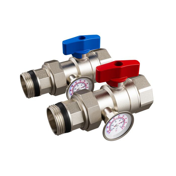 Toasty Toes, 1" Isolation / Ball Valve Pair With Temp Gauge