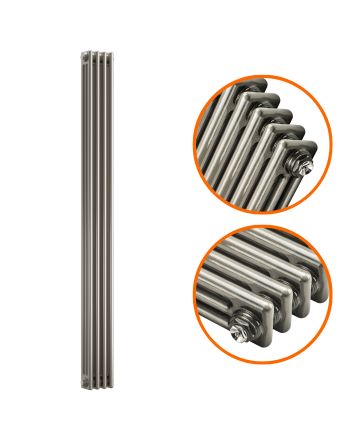 1500 x 203mm Raw Metal Lacquered Vertical Traditional 3 Column Radiator