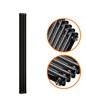 1500 x 203mm Black Vertical Traditional 2 Column Radiator