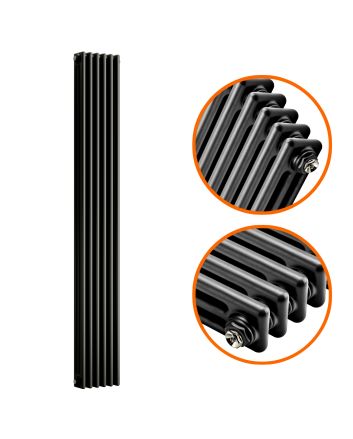 1500 x 293mm Black Vertical Traditional 3 Column Radiator