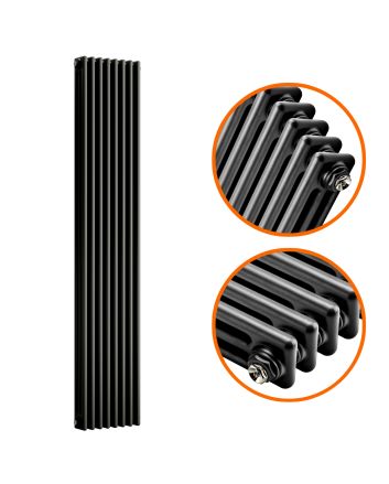 1500 x 383mm Black Vertical Traditional 3 Column Radiator