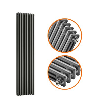 1500 x 470mm Anthracite Vertical Traditional 3 Column Radiator