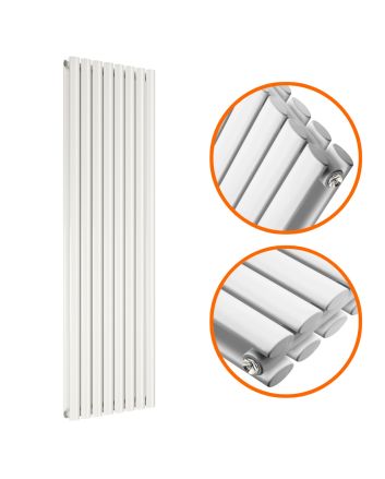 1600 x 472mm White Double Oval Tube Vertical Radiator 