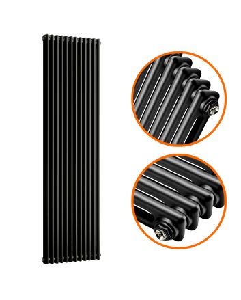 1500 x 560mm Black Vertical Traditional 2 Column Radiator