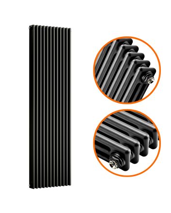 1500 x 560mm Black Vertical Traditional 3 Column Radiator