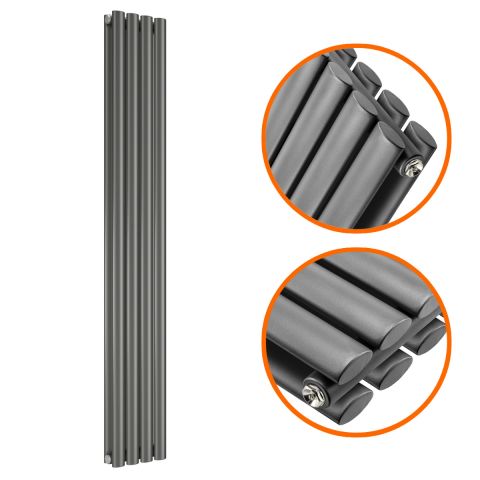 1600 x 236mm Anthracite Double Oval Tube Vertical Radiator 