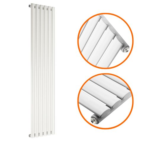 1600 x 354mm White Single Oval Tube Vertical Radiator 