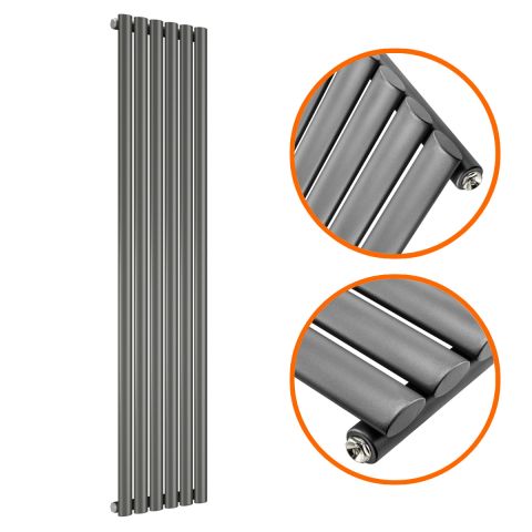1600 x 354mm Anthracite Single Oval Tube Vertical Radiator 