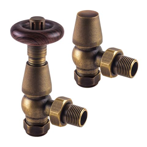 Traditional Antique Brass Thermostatic Radiator Valves, Angled Fitment
