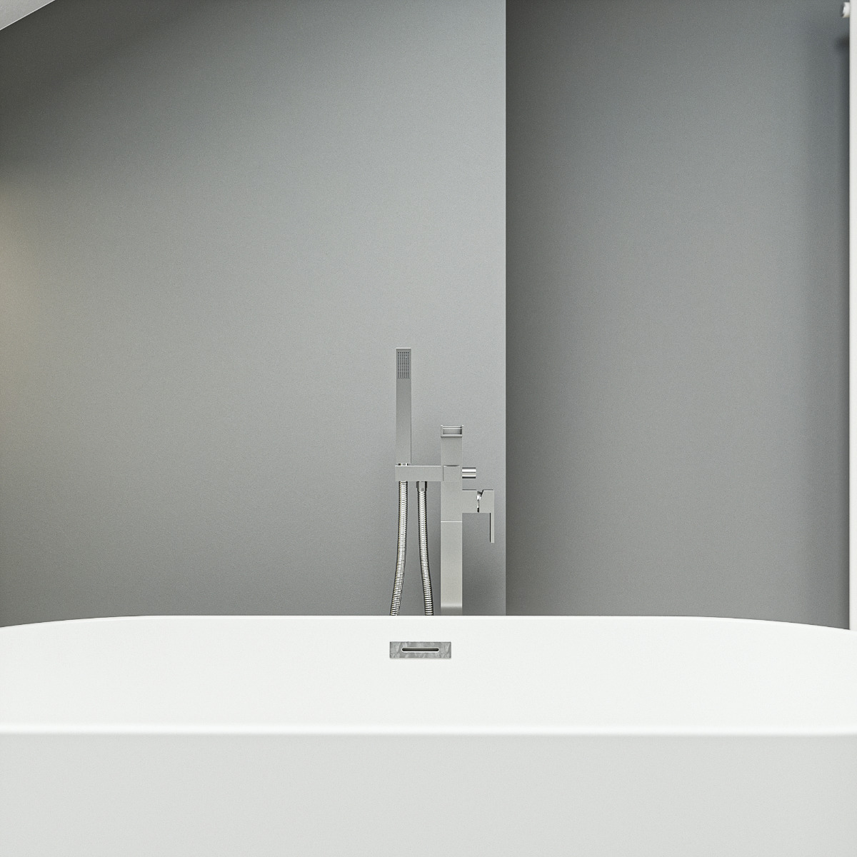 Alamere Chrome Floor Mounted Freestanding Waterfall Bath Shower Mixer