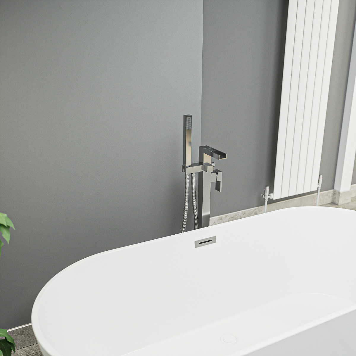 Alamere Chrome Floor Mounted Freestanding Waterfall Bath Shower Mixer
