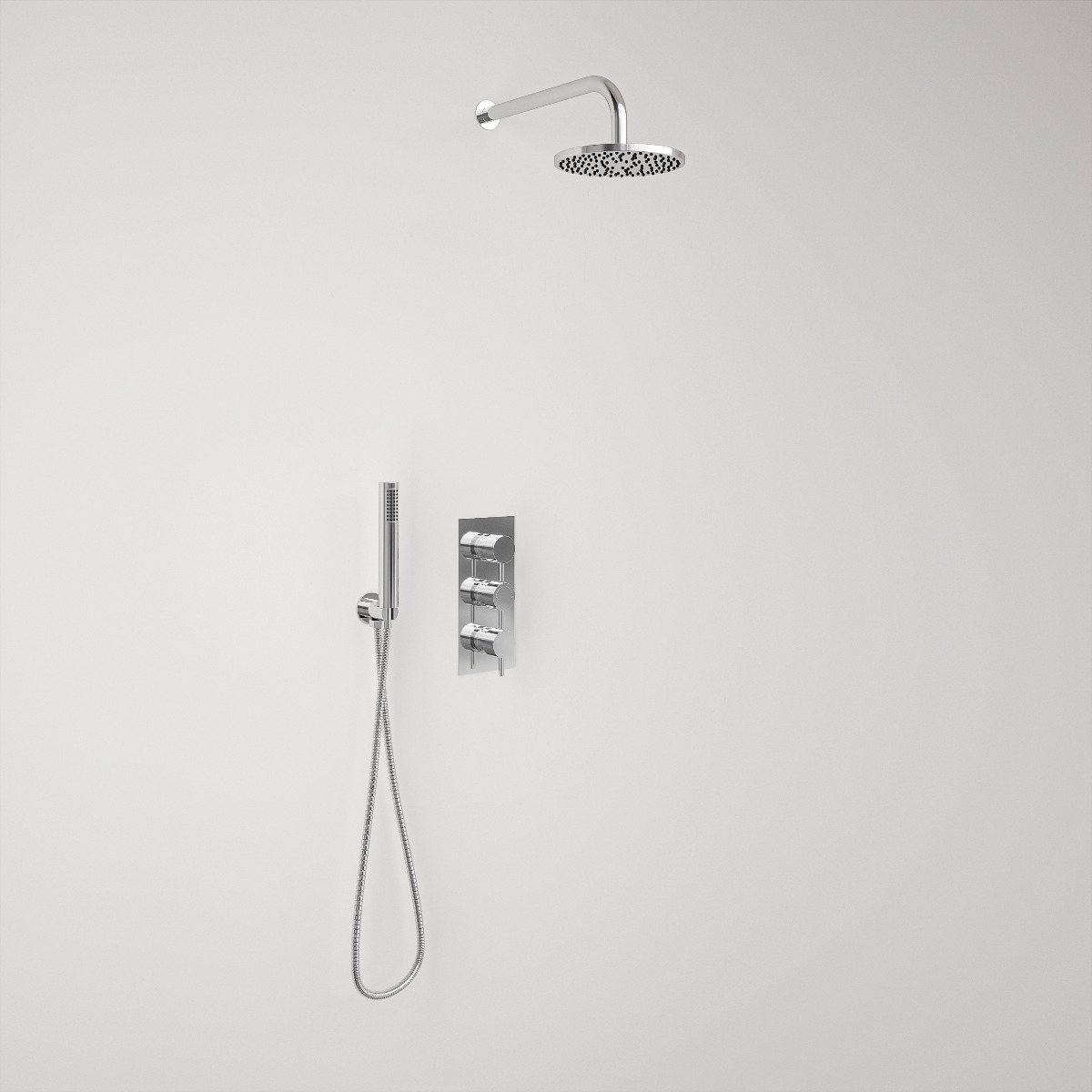 Gardena Chrome Triple Thermostatic Valve + Round Shower Head + Handset 