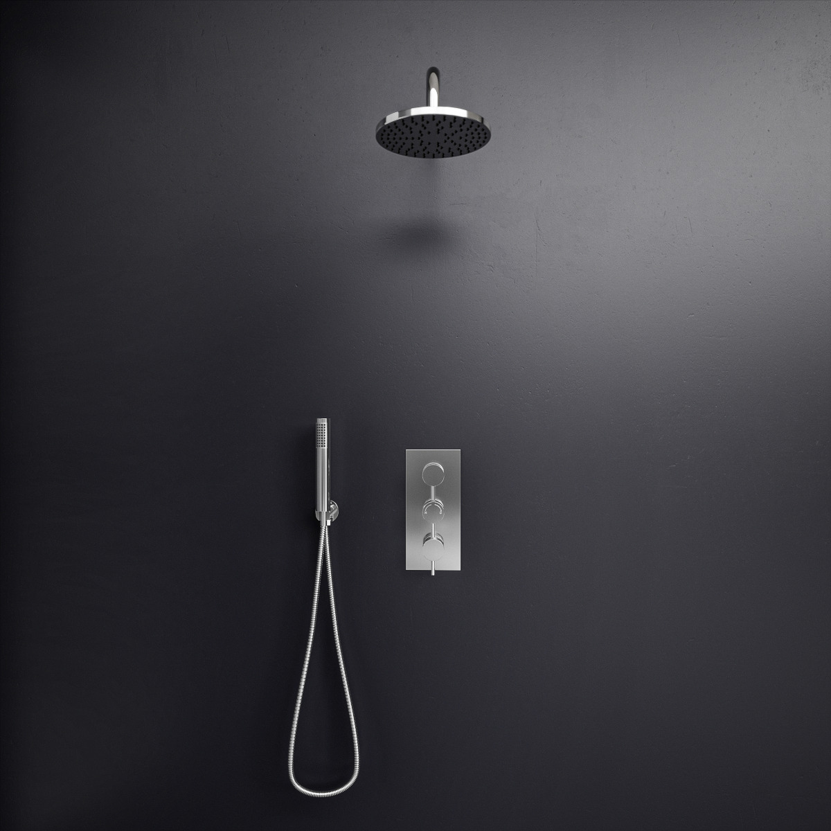 Belluno Chrome Triple Thermostatic Valve + Square Shower Head + Handset 